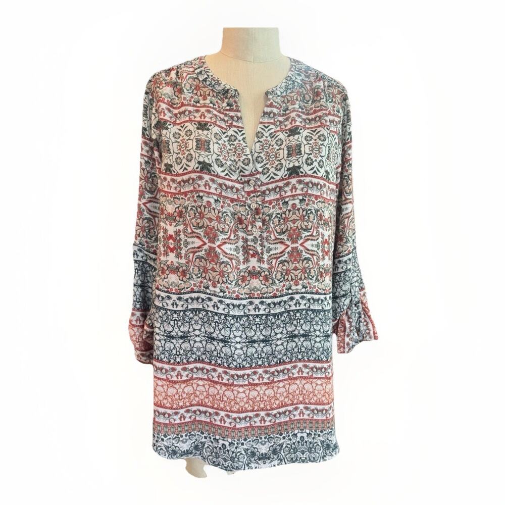 Meera Lane Floral Print Tab Sleeves Blouse 1x workwear, casual